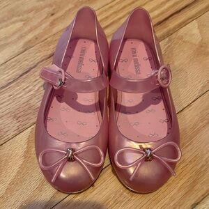 Mini Melissa Girls' Shimmery Rose Pink Mary Jane Flats with Bow